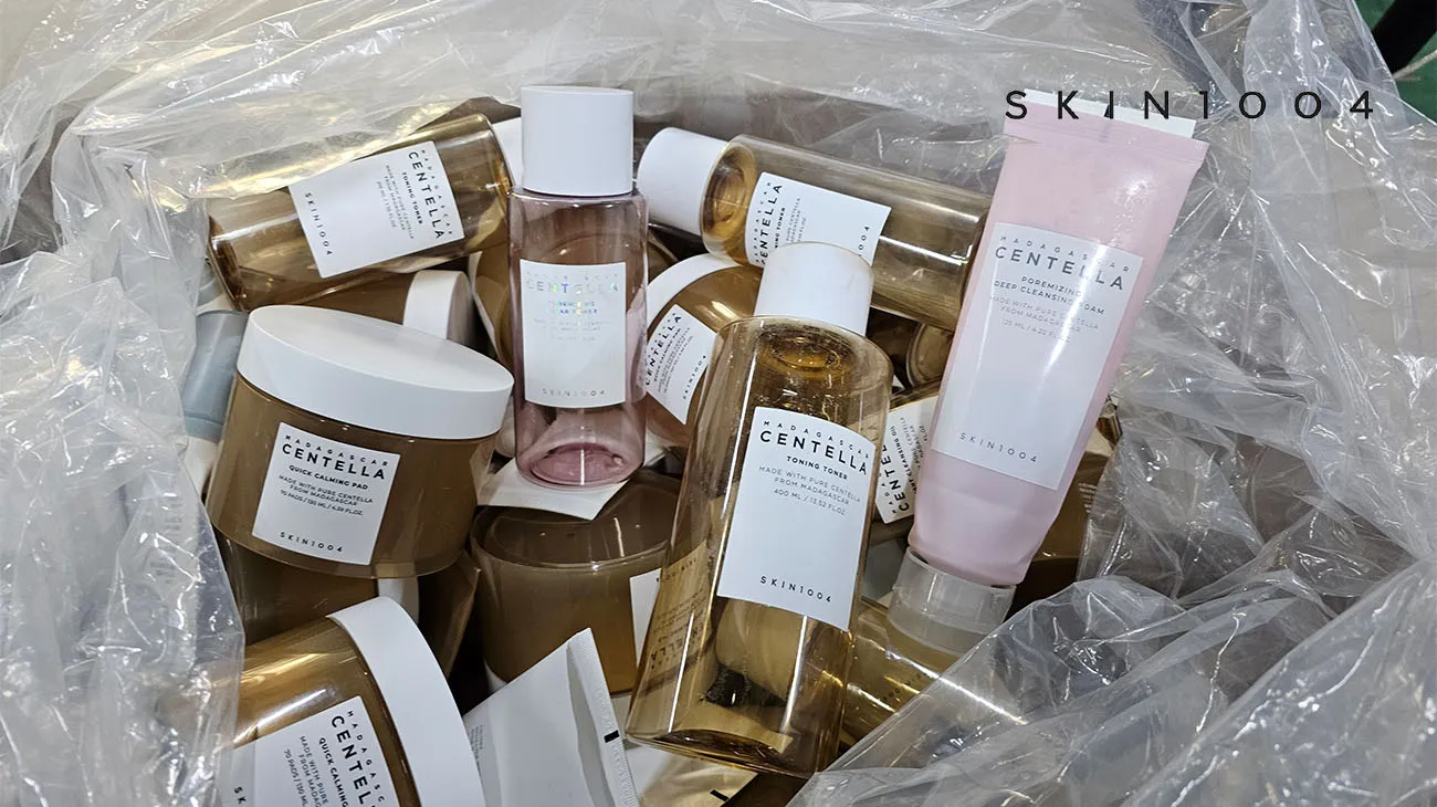 A collection of SKIN1004 skincare products, part of a beauty recycling program with TerraCycle.