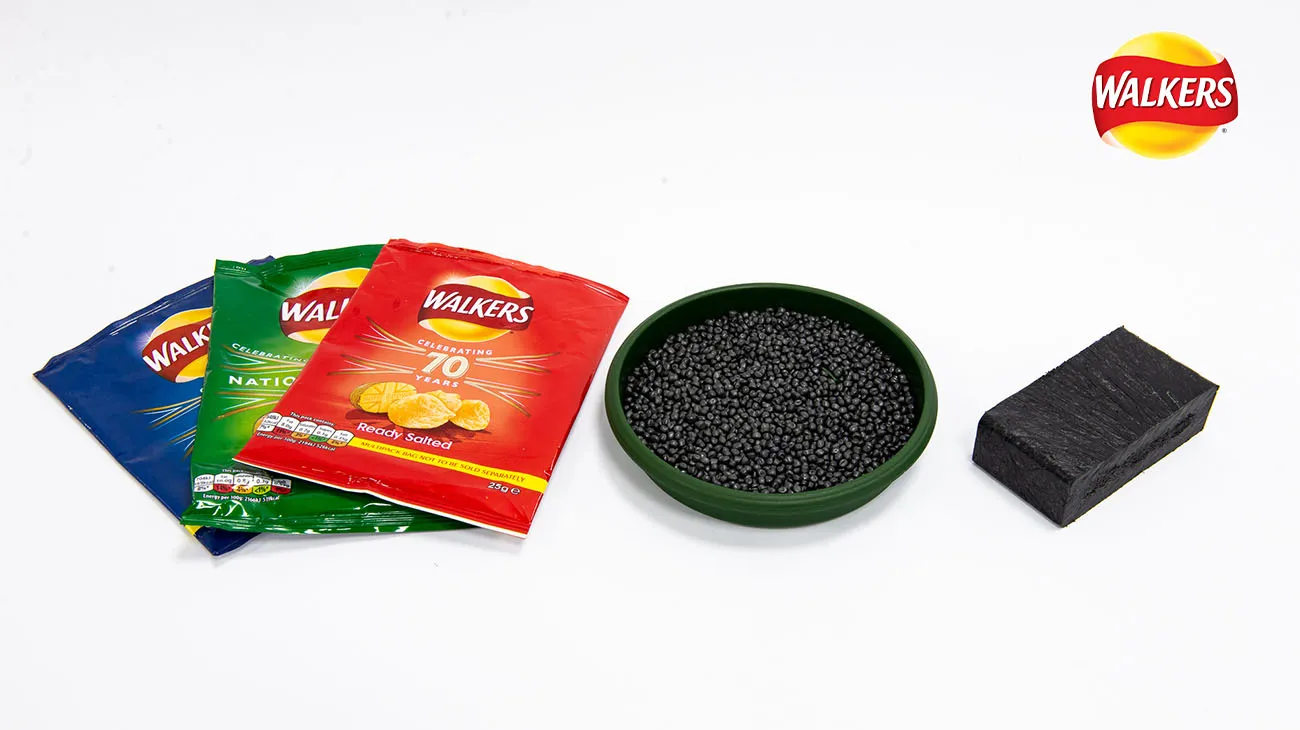 Empty bags of Walkers crisps being collected for recycling, part of a national program with TerraCycle.