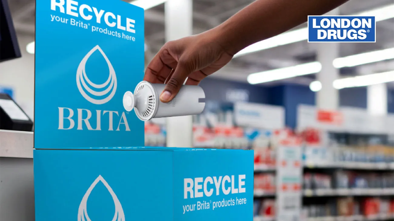 A TerraCycle recycling bin at a London Drugs store, accepting a wide range of packaging and products.
