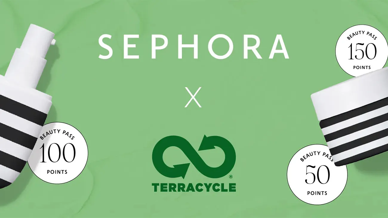 An in-store recycling display at Sephora for customers to drop off empty beauty containers.