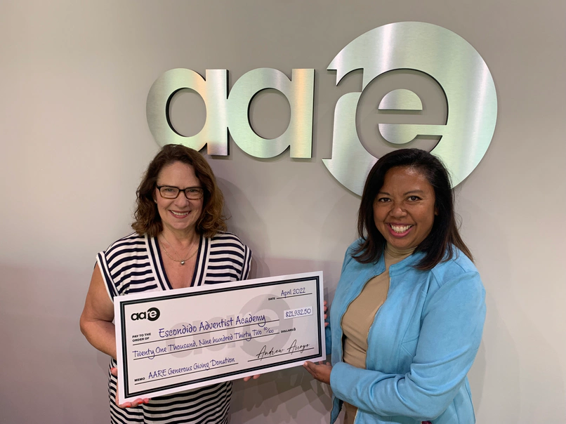 AARE Generous Giving donation of $21,932.50 presented to Escondido Adventist Academy, April 2022