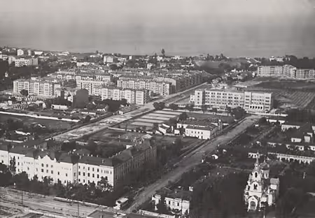 This is an Aerial view of a section of the Black Sea port of Odessa