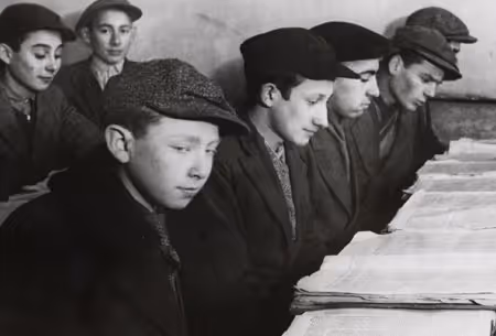 Boys and young men studying Talmud in the Ramailes Yeshiva (Vilna, 1930s). Photo: A. Sapir.