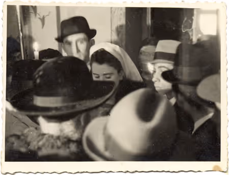 The Rabbi gives the kiddush at a wedding in the Lublin Ghetto (Lublin, 1942).
