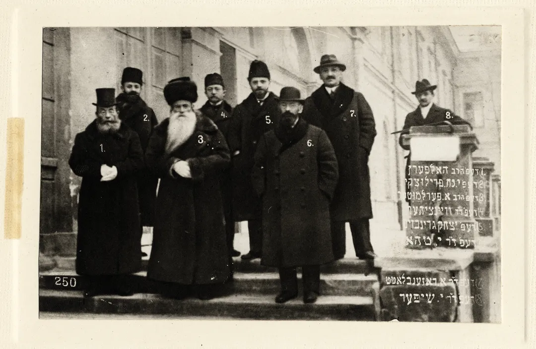 Portrait of 8 of the 13 Jewish representatives in the first Polish Parliament, including members of the Orthodox, Folkist and Zionist parties: Halpern...