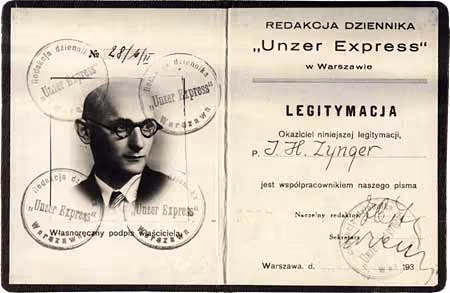 ID card of Israel Joshua Singer (1893-1944), the renowned Yiddish novelist, dramatist, and journalist.

