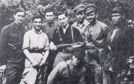 Jewish Partisans in the woods not far from Vilna. 