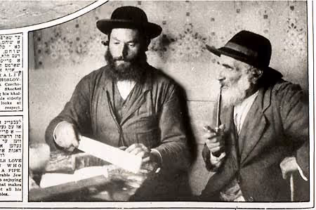 A shoykhet (ritual slaughterer) sharpening the khalef (slaughtering knife). 