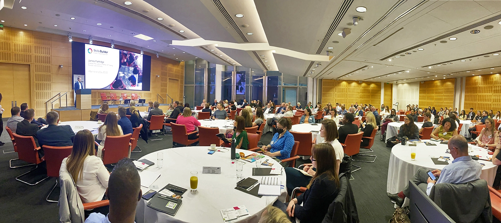 A photo of attendees at the Skills Builder Partnership Day 2022, held on the 18th of May 2022.