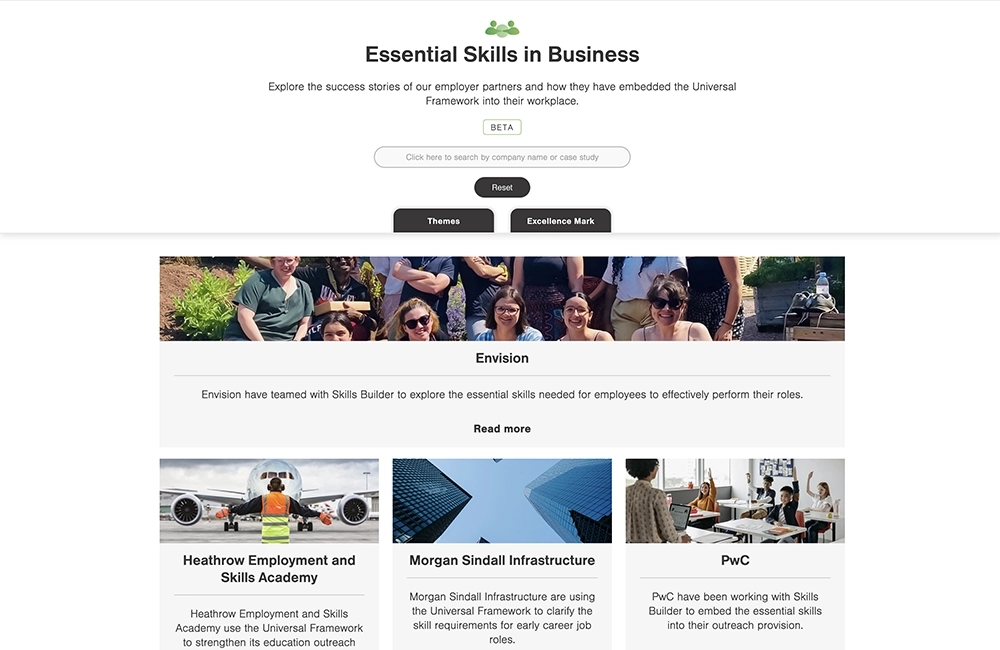 A screenshot of the Essential Skills in Business webpage.
