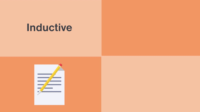 Graphic split into 4 quadrants showing top left: Inductive, top right: a pyramid from red, yellow and green, bottom left: a pencil writing notes on a piece of paper, bottom right: a blue circle with the quote "create general rules from a situation" inside.
