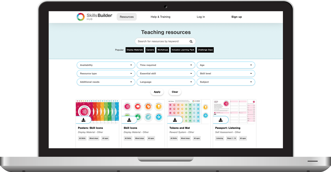 A mockup off the Skills Builder Hub on a laptop.