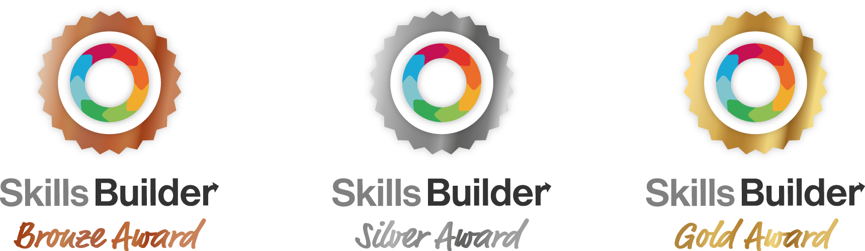 An image displaying the Bronze, Silver and Gold Skills Builder Award badges
