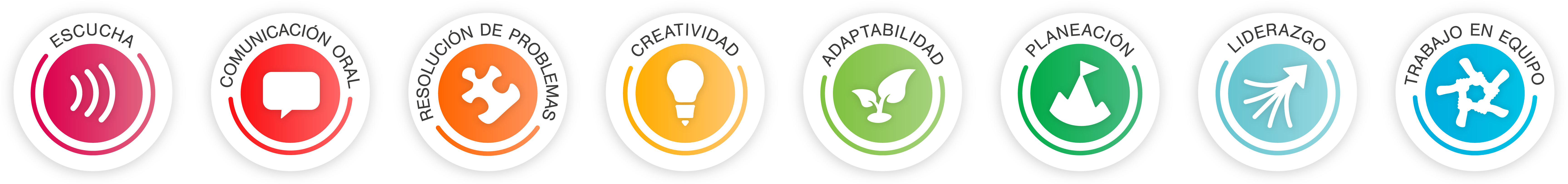 The eight essential skills icons in Latin-American Spanish.
