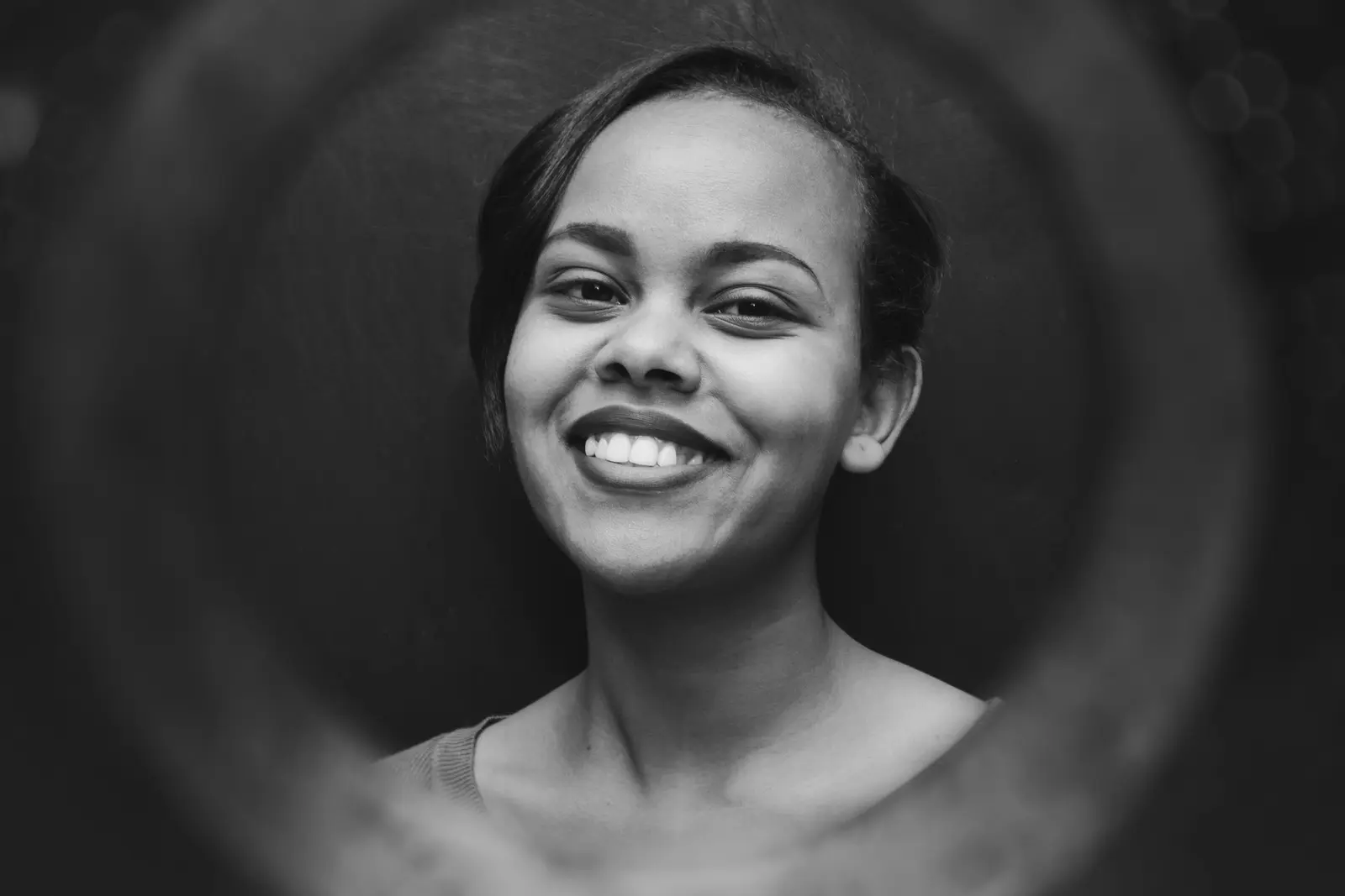 Smiling student portrait in black and white