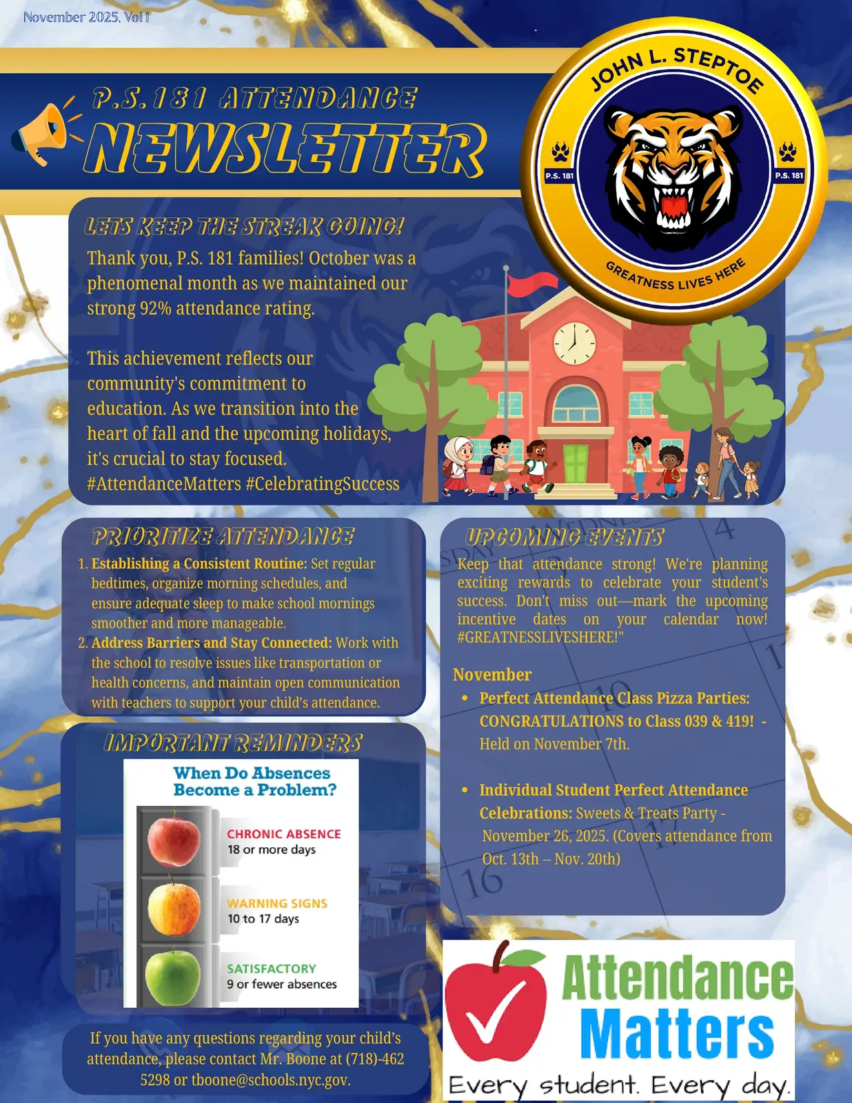 P.S. 181 November 2025 attendance newsletter for families