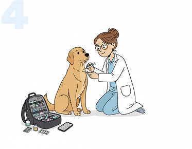 a mpbile vet with a scooter and dog