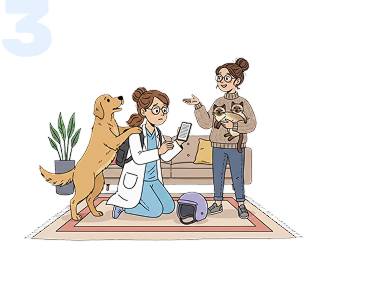 a mpbile vet with a scooter and dog