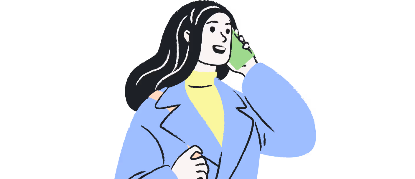A drawing of a woman talking on a cell phone.