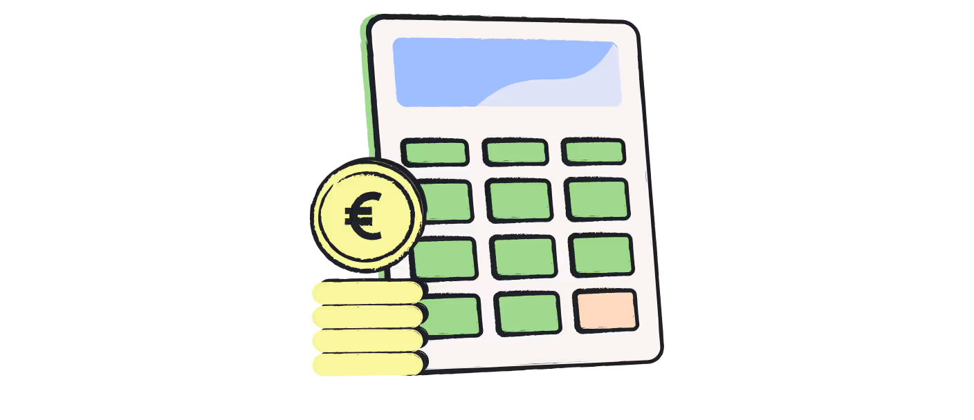 A calculator with a bitcoin sticking out of it.