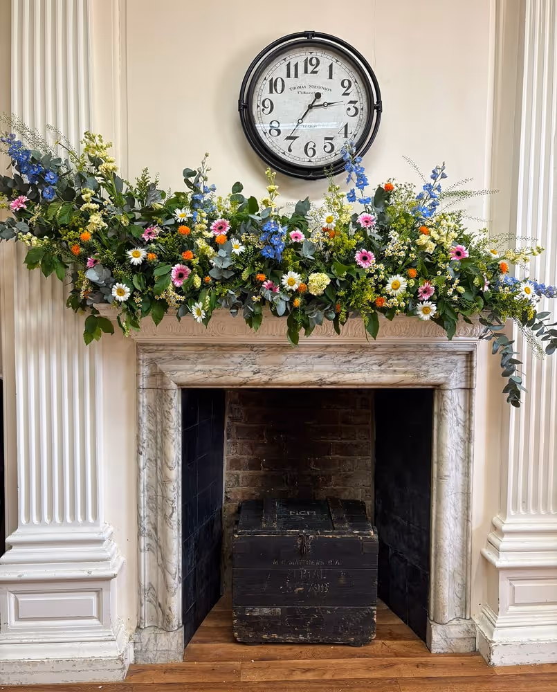 Flowers above a fireplace - portrait
