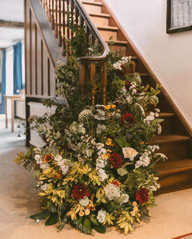Flower arrangement on a staircase