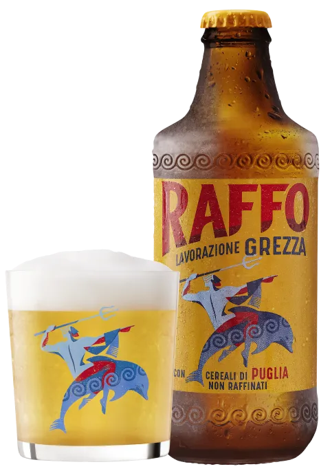 bottiglia di birra raffo e bicchiere contenente birra