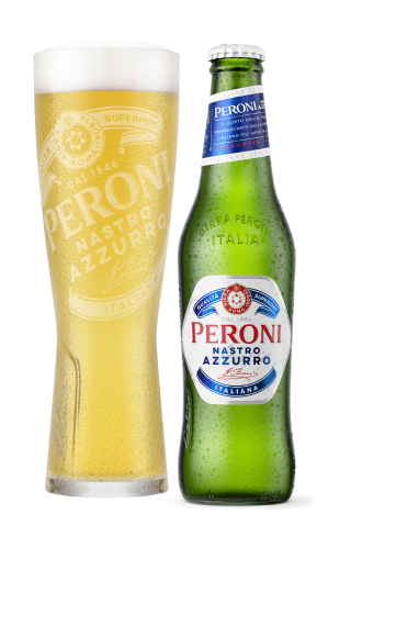 bicchiere e bottiglia peroni nastro azzurro