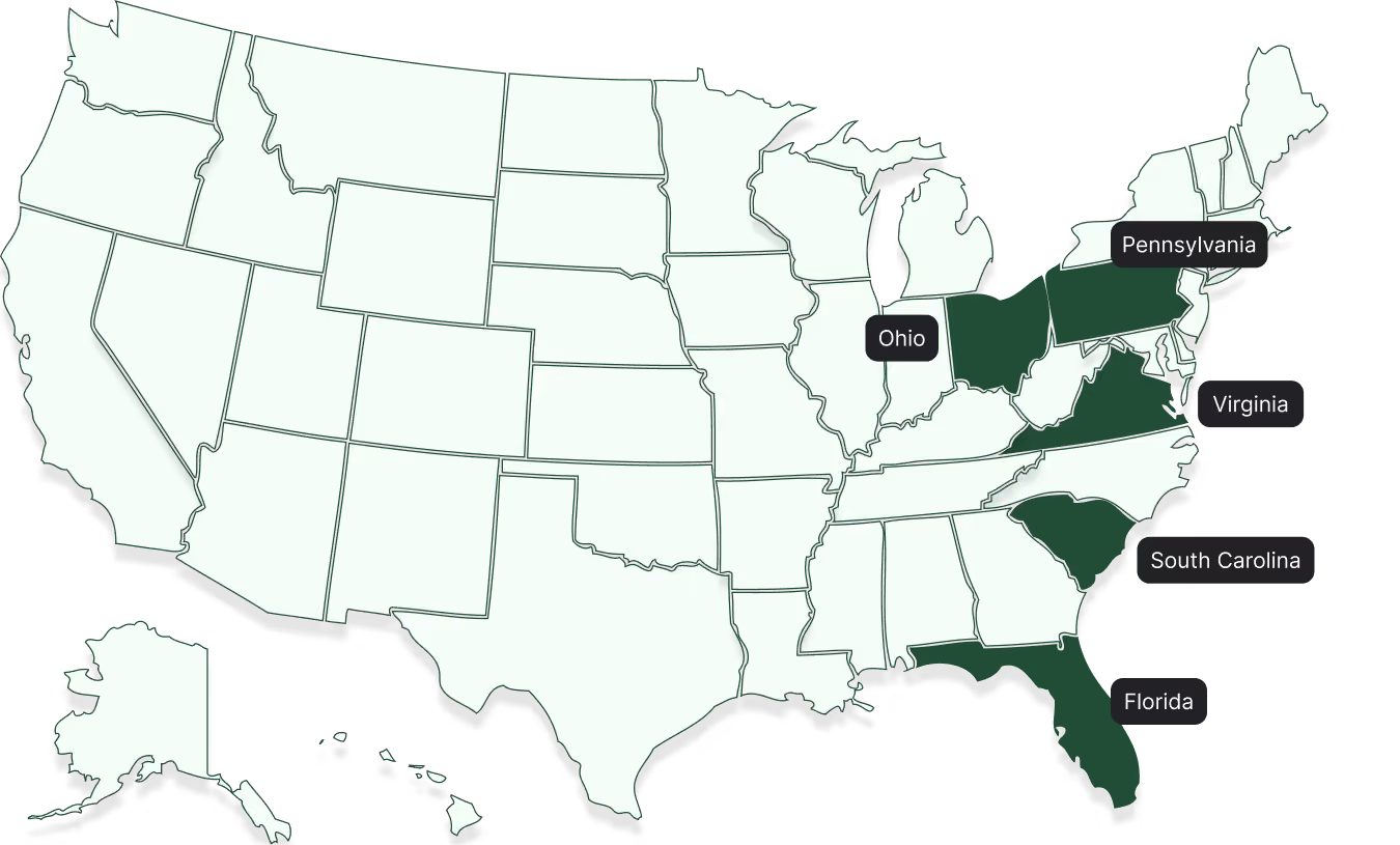 Advantage Lending Service Areas: Ohio, Florida, Virginia, South Carolina, Pennsylvania
