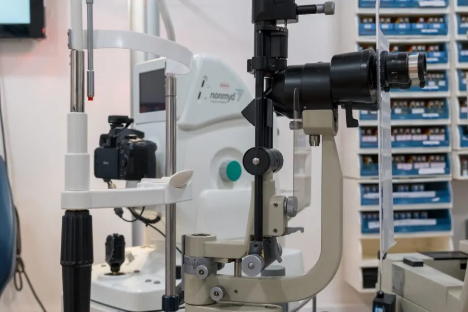 Professional eye examination equipment in ophthalmology clinic