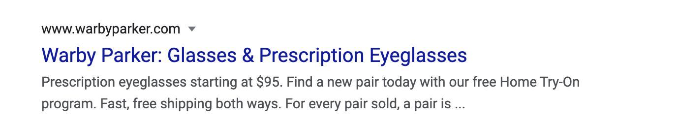 warby parker meta tag google search