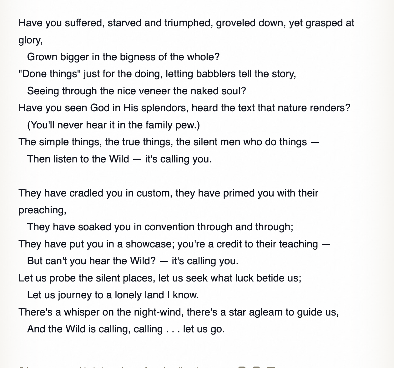 A screenshot of call of the wild a poem by robert service