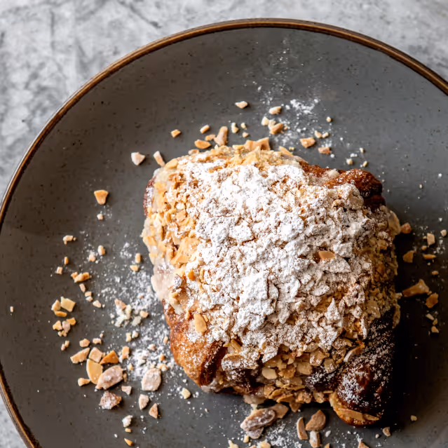 Top view of an almond croissant