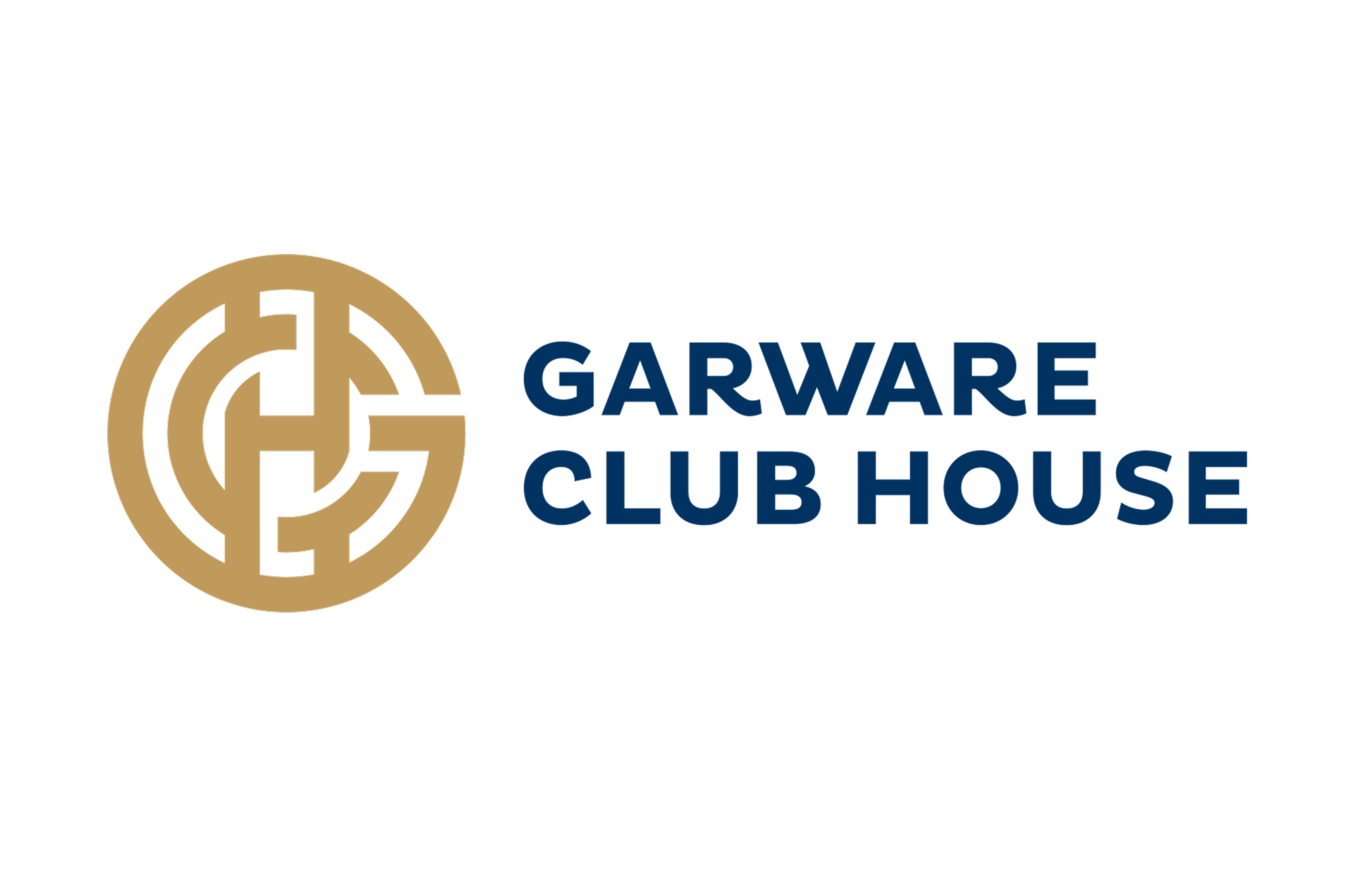 Garware Club House logo with interlocking gold letters G and C inside a circular design, and bold blue text to the right.