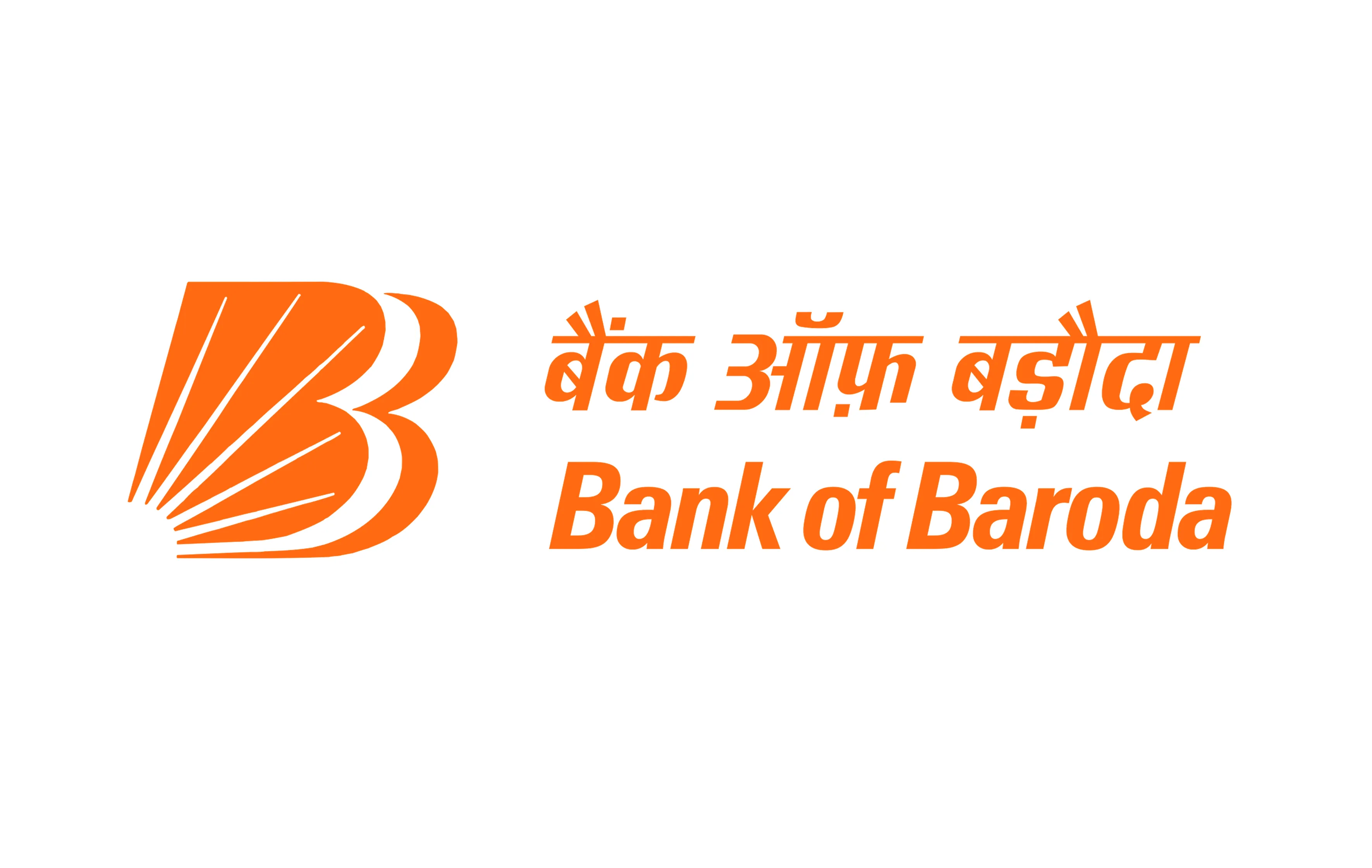 Bank of Baroda logo with Hindi text on top and English text below in orange.