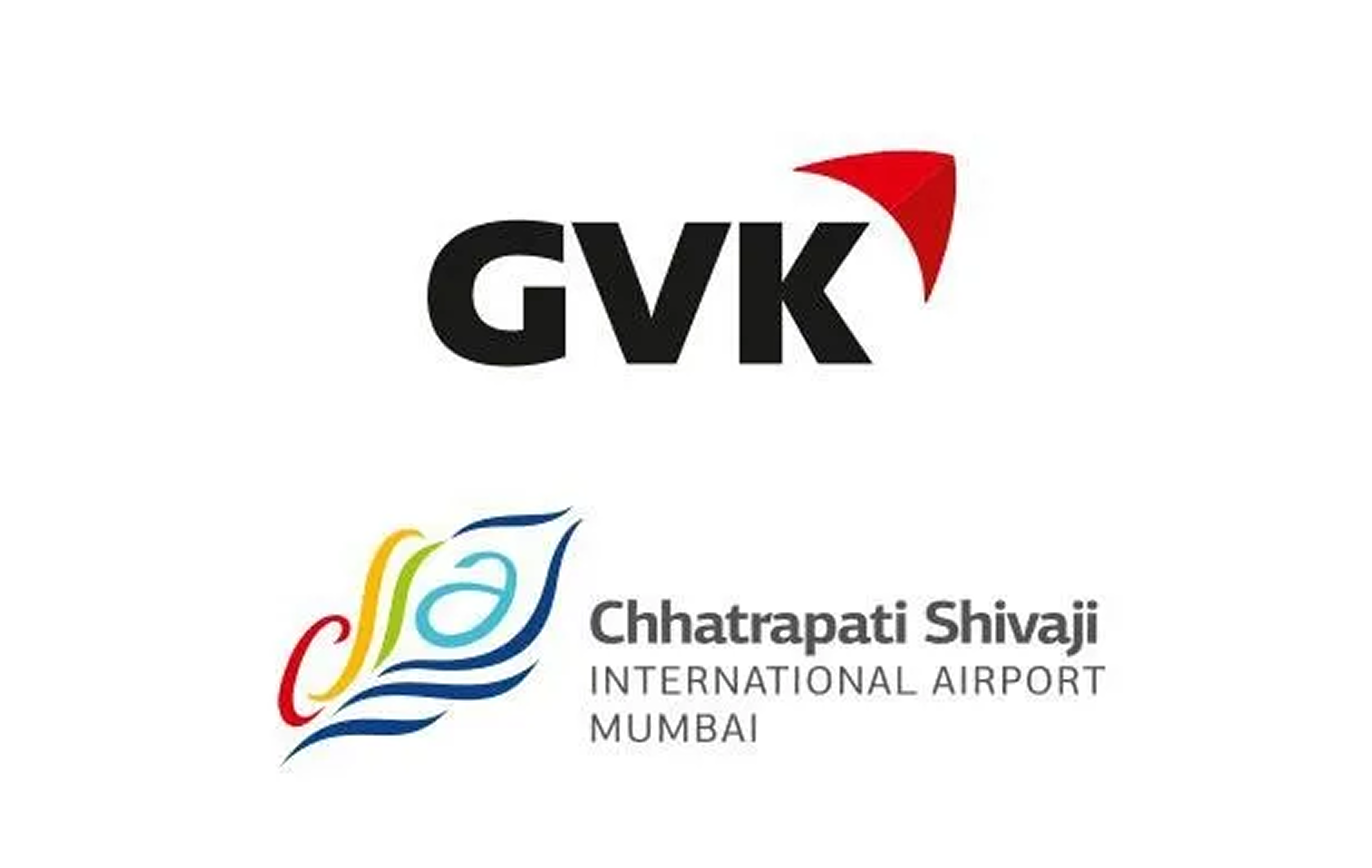 GVK logo with bold black letters and a red triangular shape pointing upward on the top right.