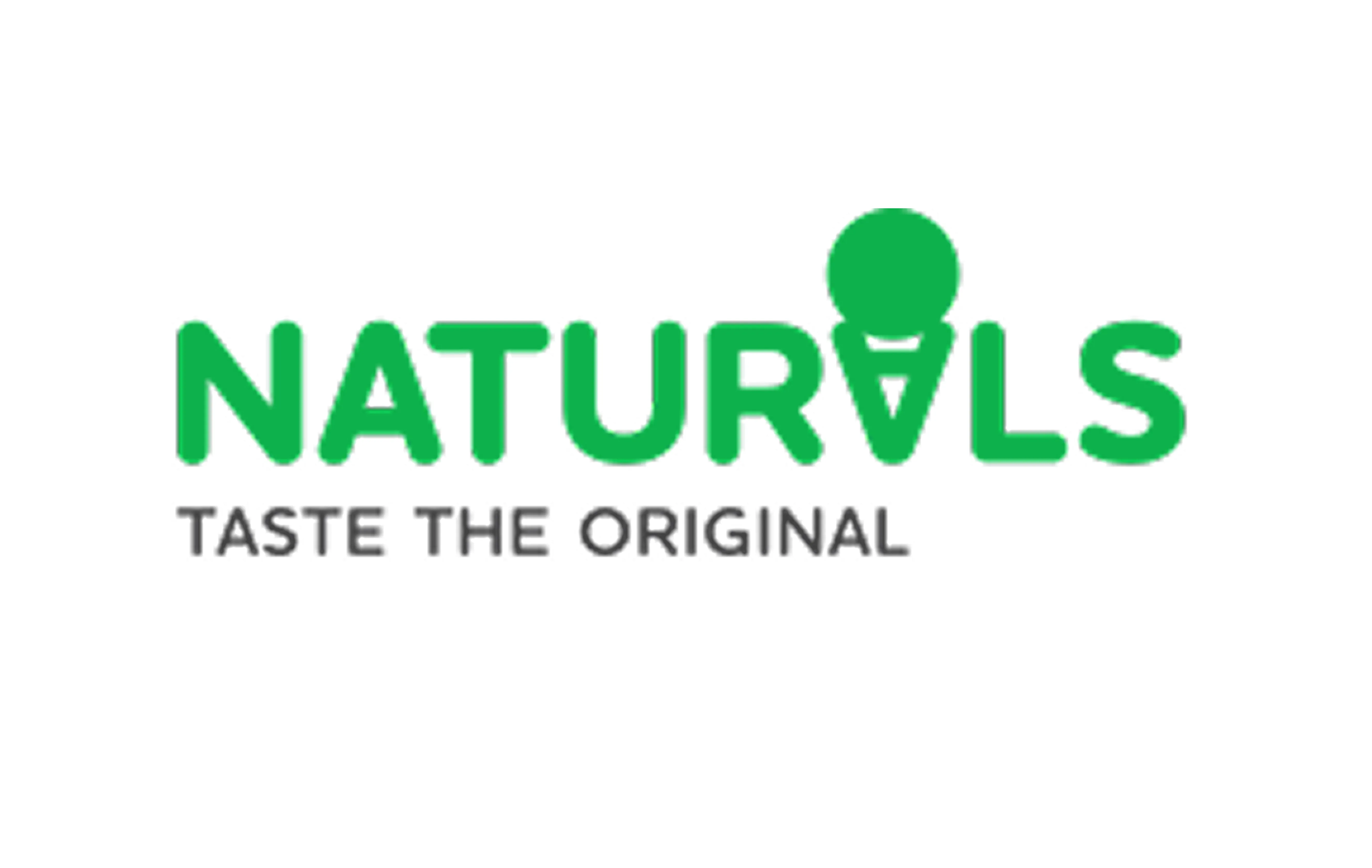 Green text logo with the word NATURALS featuring an ice cream cone replacing the letter A, and the tagline Taste the Original below.