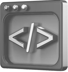 Development step icon with coding symbols