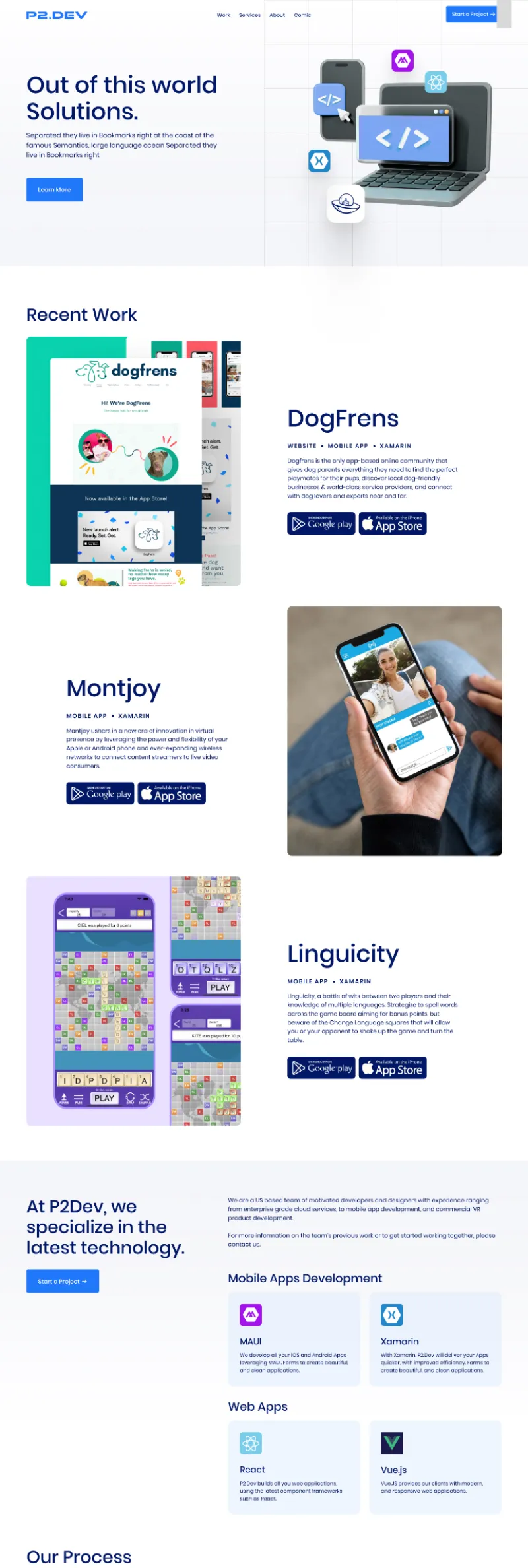 P2.Dev technology solutions company website