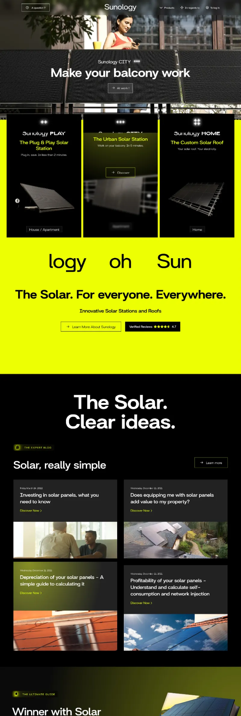 Sunology solar energy website showing balcony solar panels
