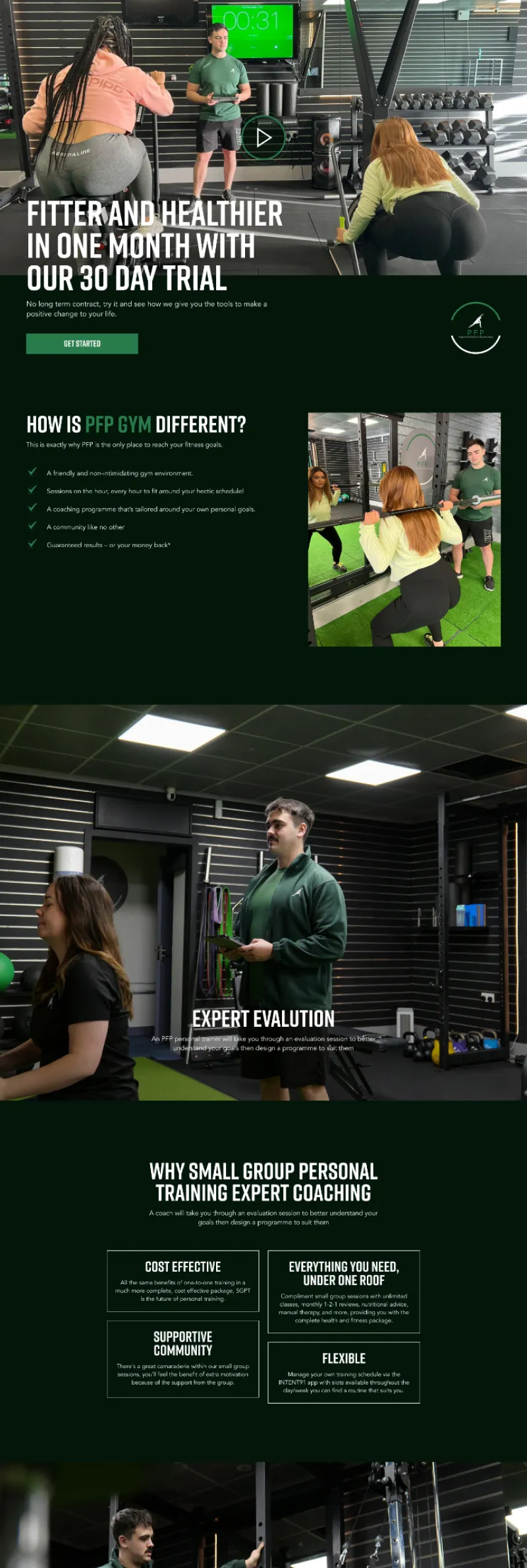Gym and fitness training website promoting 30-day trial