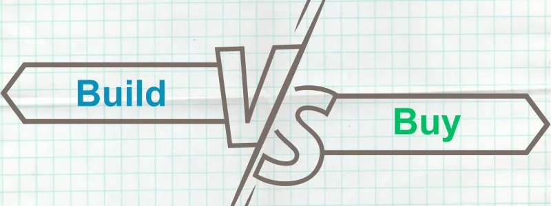 Words Build vs Buy representing the choices when it comes to customer advocate management software