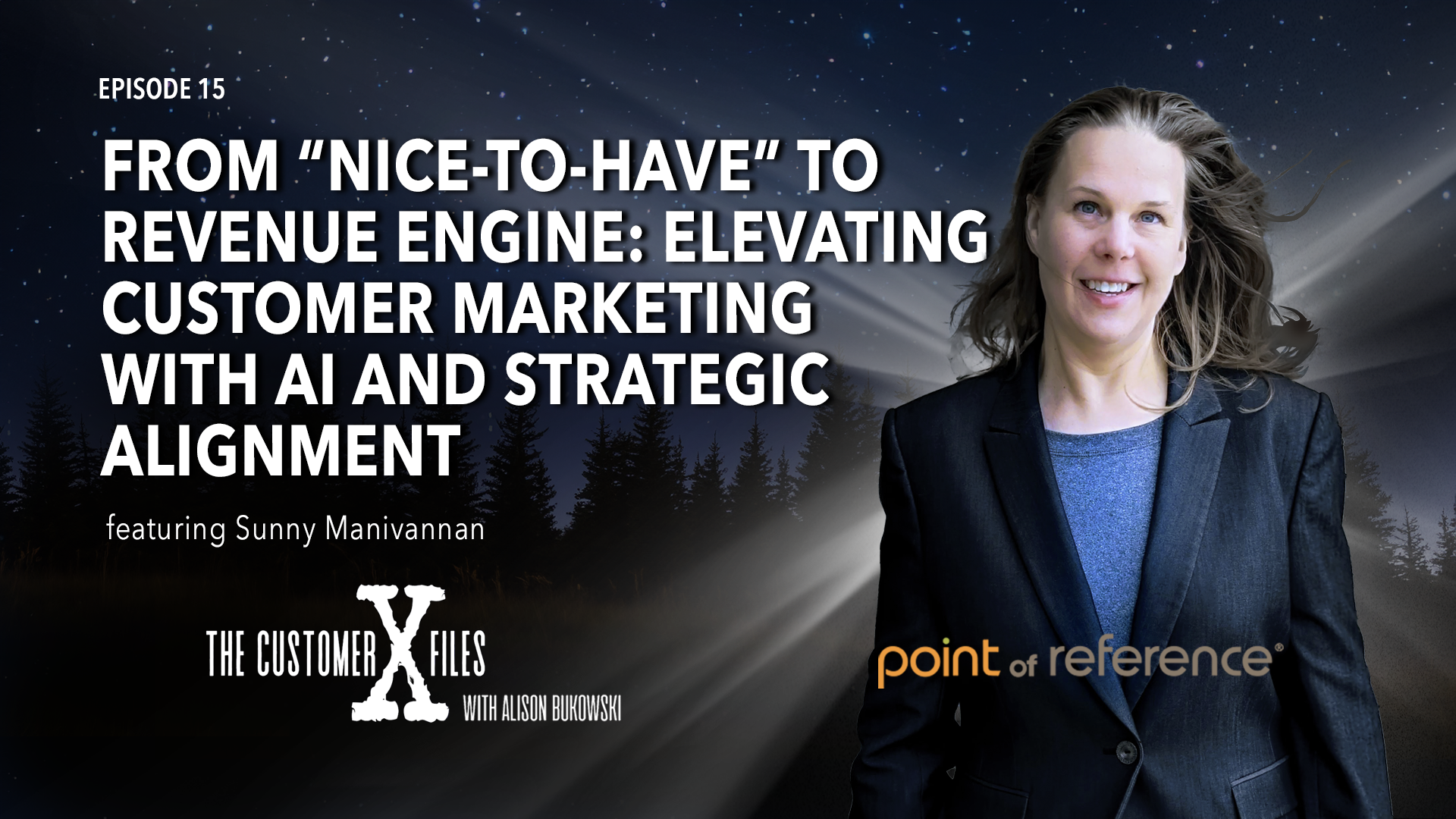 The CustomerX Files podcast logo promoting Sunny Manivannan explaining how to elevate CMA with AI and Strategic Alignment.