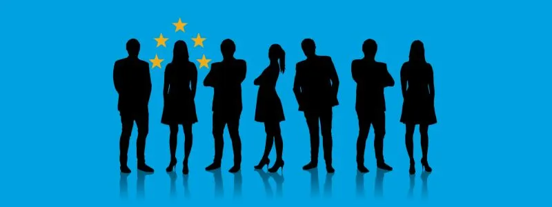 Graphic of silhouetted professionals with stars over one person's head illustrating the customer advocacy program manager.