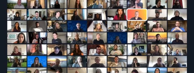 Collage of pictures of people on cpmputer screen illustrating one-to-many reference activities.