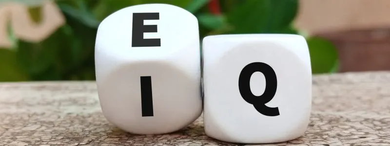 Dice with the letters EQ and IQ showing illustrating the role of empathy in customer marketing.