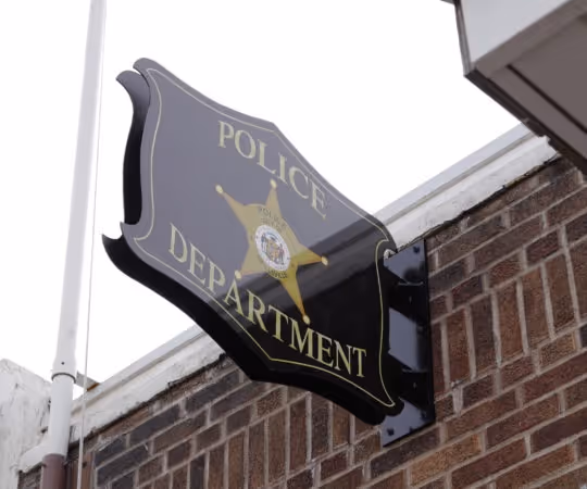 Outdoor sign building police on the outdoor wall sign