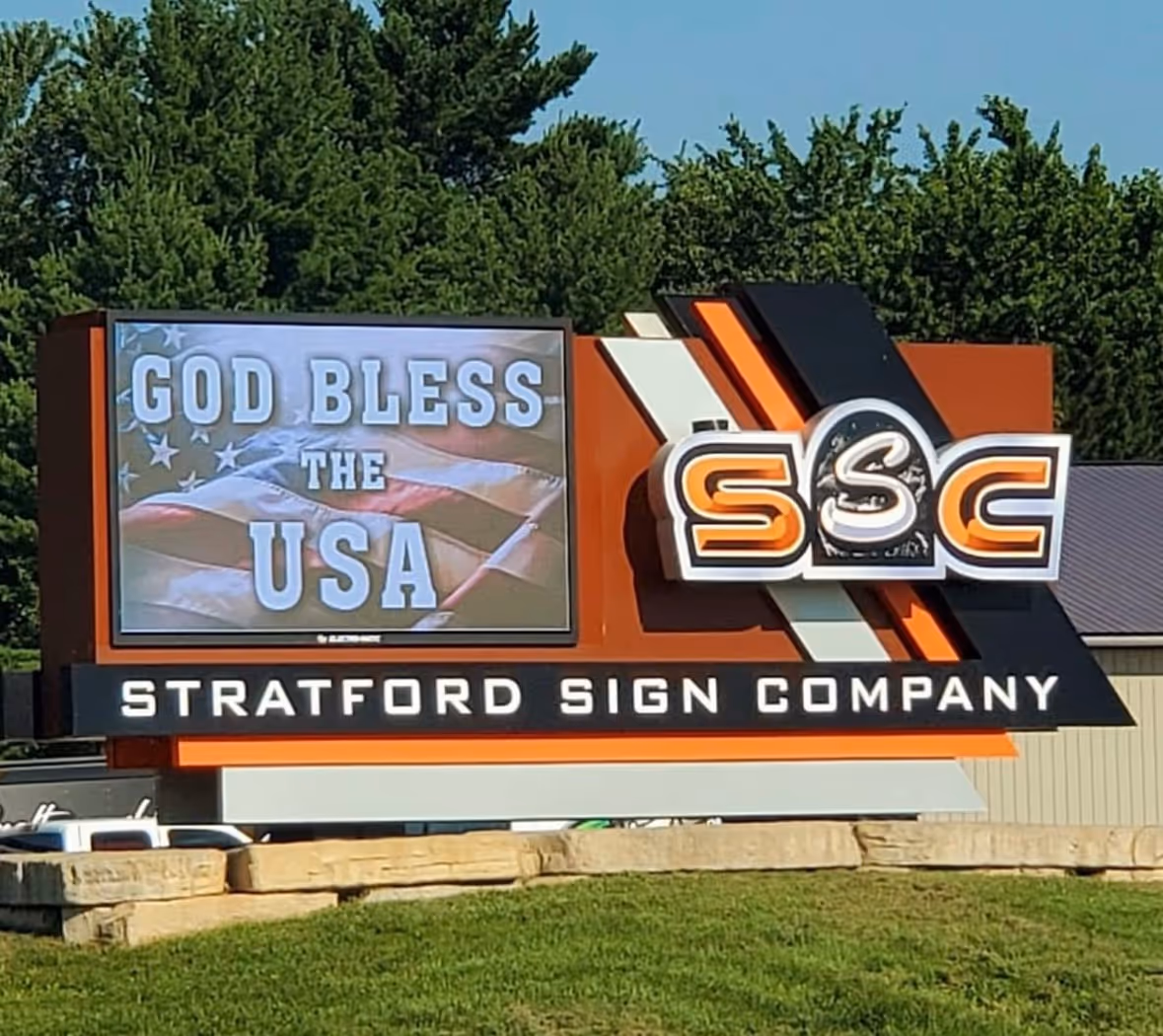 Stratford SIgn company outdoor sign with illuminated and is a sturdy design