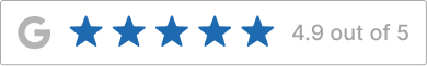 Five blue stars followed by the text four stars out of five rating on a gray background.