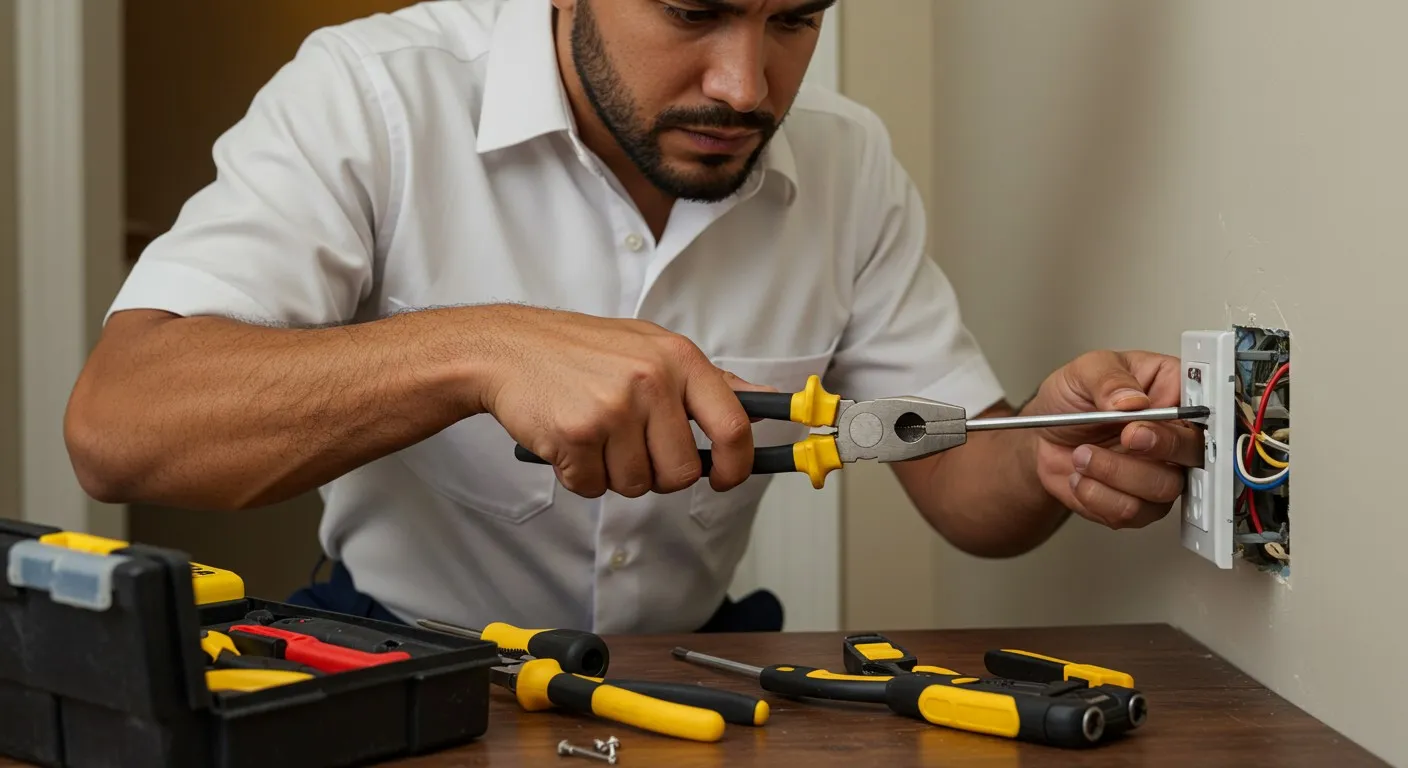 Man repairs a light switch.